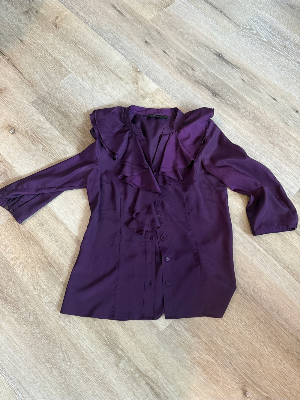 The Limited Deep Purple Ruffle Front Blouse